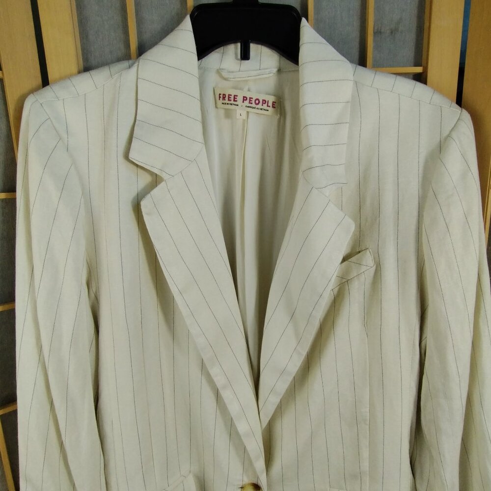 Free People Menswear Crosby Oversized Linen Blend Blazer Ivory Pinstripe Size L - Picture 3 of 13